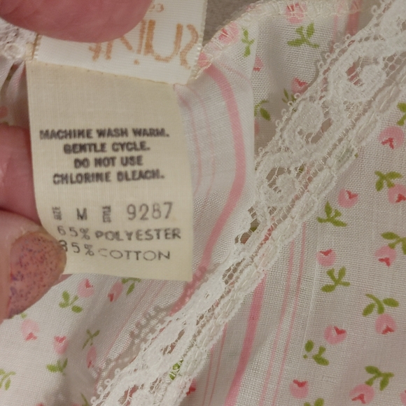 Vintage Long Nightgown Pink Design Size M Lace Detail Atkins - Picture 6 of 12